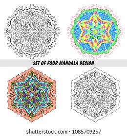 Set of abstract ornate mandala. Graphic template for different design. Decorative retro ornament. Vector illustration