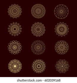 Set of abstract ornate mandala. Graphic template for different design. Decorative retro ornament. Vector illustration