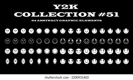 A set of abstract outline geometric design elements in y2k style. Modern graphic shapes, stars, bling, glitter, silhouettes, brutalism forms. Trendy minimalistic retro decorative elements. Vector. 