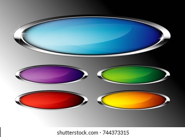 Set of abstract oval backgrounds with a silver frame, with space for your text. Vector illustration.