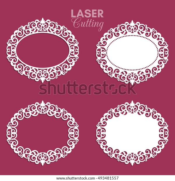 Set of abstract oval frames with swirls,\
vector ornament, vintage frame. May be used for laser cutting.\
Photo frames with lace for paper\
cutting.