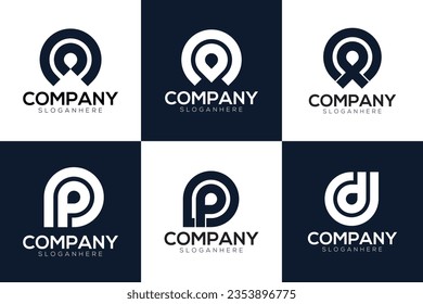 Set of Abstract P Letter Logo Design and P similer icon with grid 