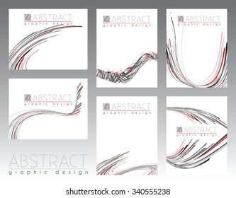 Set of abstract page templates with black, red and gray stripes. Simple vector graphic design layouts