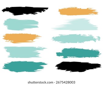 Conjunto de traçados de pintura abstratos em azul-petróleo, laranja e preto. Ideal para design gráfico, marcas, design da Web e mídias sociais. Perfeito para adicionar textura e interesse visual aos seus projetos.