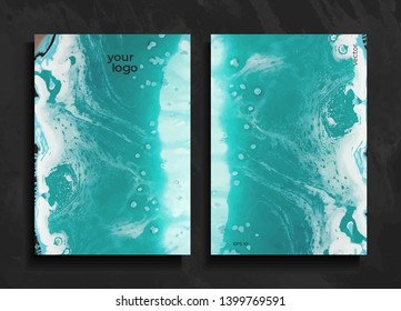 Set of abstract painted background, flyer, business card, brochure, poster, for printing. Trend vector. Liquid marble.