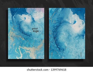 Conjunto de fondo pintado abstracto, volante, tarjeta de visita, folleto, póster, para imprimir. Vector de tendencias. Mármol líquido.