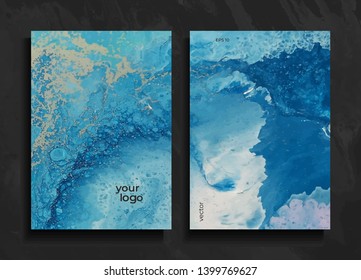 Set of abstract painted background, flyer, business card, brochure, poster, for printing. Trend vector. Liquid marble.