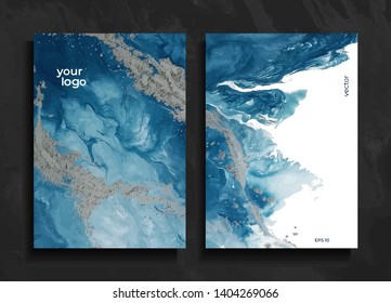 Set of abstract painted background, flyer, business card, brochure, poster, for printing. Trend vector. Liquid marble. 