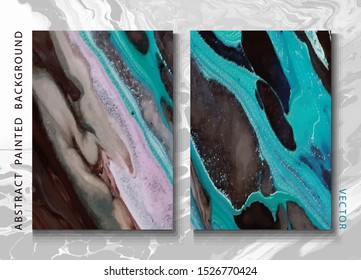 Set of abstract painted background, flyer, business card, brochure, poster, for printing. Trend vector. Liquid marble 