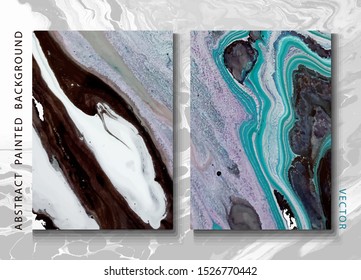 Set of abstract painted background, flyer, business card, brochure, poster, for printing. Trend vector. Liquid marble 