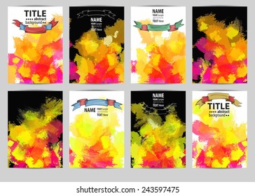 Set abstract painted background with ribbons.Templates for brochure, poster, flyer, and magazines. Pages black and white