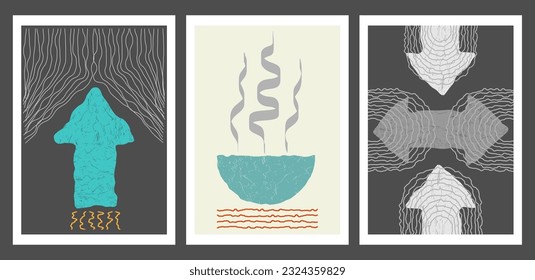 A set of abstract paintings for the interior. Sample paintings for wall decoration, interior design, prints and creative ideas
