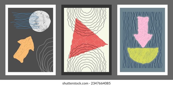 A set of abstract paintings for the interior. Sample paintings for wall decoration, interior design, prints and creative ideas