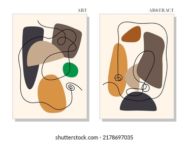 A set of abstract paintings for the interior. Abstract shapes, lines. Style, interior, fashion, trend, art. Vector illustration.