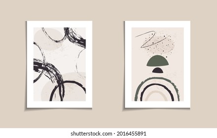 Set of abstract paintings in a modern grunge style. Minimalistic geometric image. Templates for contemporary art wall decoration. Simple color. Illustration can be used for design, banners and other