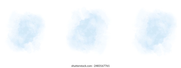 Set of abstract pale blue watercolor water splash on a white background. Vector watercolour texture in salad color. Ink paint brush stain. Pale blue splatters spot. Watercolor pastel splash