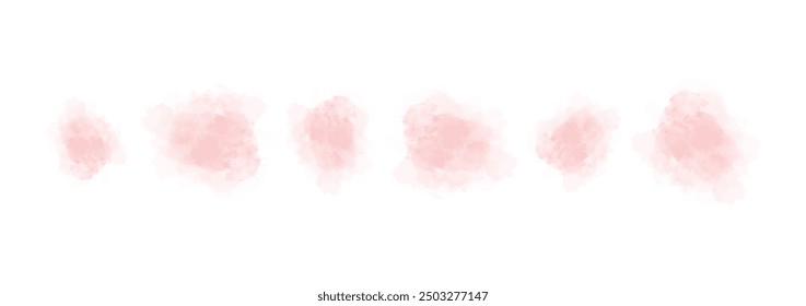 Set of abstract pale red watercolor water splash on a white background. Vector watercolour texture in salad color. Ink paint brush stain. Pale red splatters spot. Watercolor pastel splash