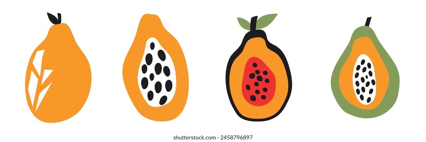 Set of abstract  papaya. Simple papaya. Contemporary trendy vector illustration. Fruit collection design for interior, poster, cover, banner. All elements are isolated.