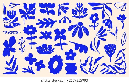 Set of Abstract Paper Cut-Out Flower and Leaf Shape. Hand drawn shapes and doodle design elements. Exotic jungle leaves, flowers and plants. Abstract contemporary modern trendy vector illustration.