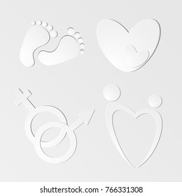 A set of abstract paper icons on Valentine's Day and wedding. Love. Vector illustration