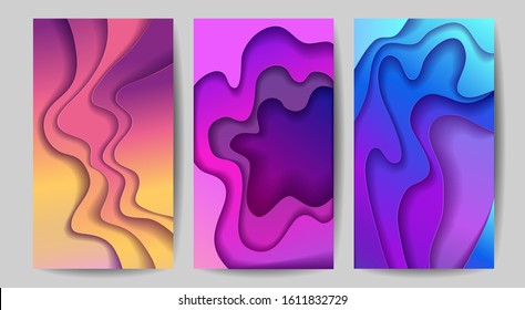 Set of abstract papercut bright backgrounds