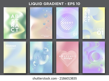 Set of Abstract Pastel Posters in liquid gradient concept. Modern and trendy. Elements of Geometric shapes and lines. Editable Vector Illustration.