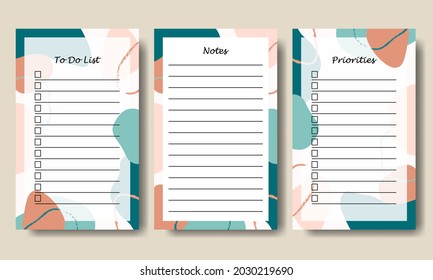 Set of Abstract Pastel Shape Notes and To Do List Printable Premium Vector
