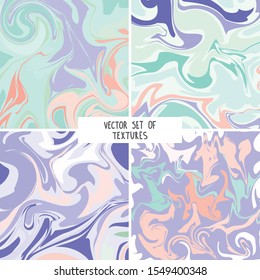 Set of abstract pastel textures. Vector background. Technique fluid dye texture for your design, postcard, banner, flyer, textile, notebook cover. 
Trendy liquid background pattern.