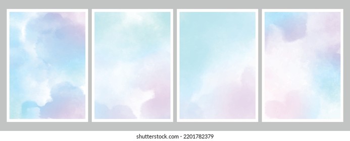 Set of abstract pastel watercolor backgrounds. Blue sky and pink gradient. Vector eps 10.