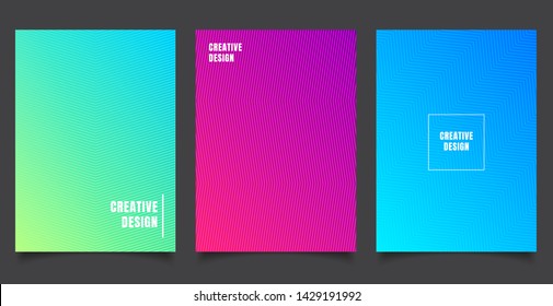 Set of abstract pattern background with lines gradient texture. Minimal dynamic cover design. blue, green placard poster template. Vector illustration