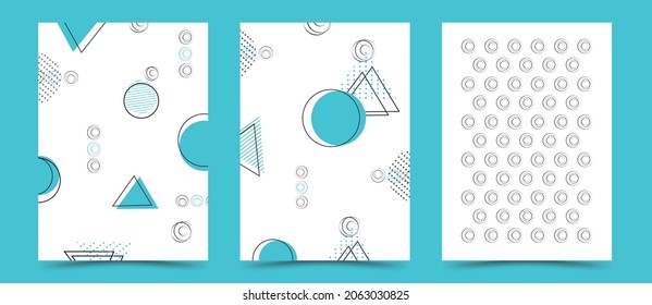set of abstract pattern of circle, triangle, dot, line. geometric memphis style, one line. modern background in the style of minimalism. for print, card, banner, postcard. vector art illustration