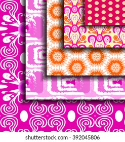 set abstract pattern with repeating geometric patterns, lines seamless purple.

