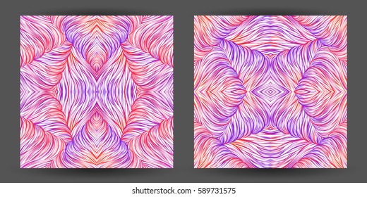 Set abstract pattern seamless. line art tracery. texture wave hair natural colorful hot with white background hand-drawn vector illustration