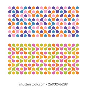 Ein Satz abstrakter Muster mit bunten geometrischen Formen. Metaball einzeln auf Weiß. Für die Erstellung moderner Vektorgrafiken. Helle geometrische Formen aus verbundenen Flüssigkeitstropfen.