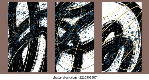 set of abstract patterns with golden lines, with a golden and multicolored texture. abstraction for stories in social networks, posters for the interior. stock vector illustration. EPS 10.