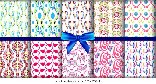Set of abstract patterns in pink white and black
