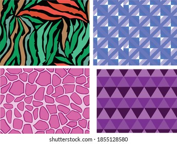 A set of abstract patterns skin or fur animal, animal camouflage. Skin texture of Jaguar, Giraffe, Zebra, Tiger. 