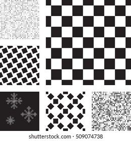 Set of abstract patterns with squares. Black and white vector background in minimal style
