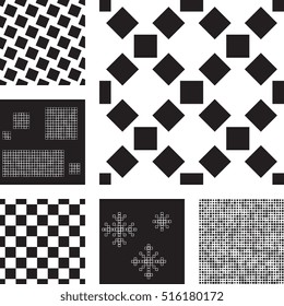 Set of abstract patterns with squares. Black and white vector background in minimal style
