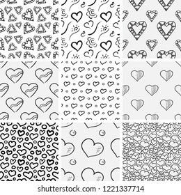 A set of abstract patterns.Hand drawn valentine's vector illustration.