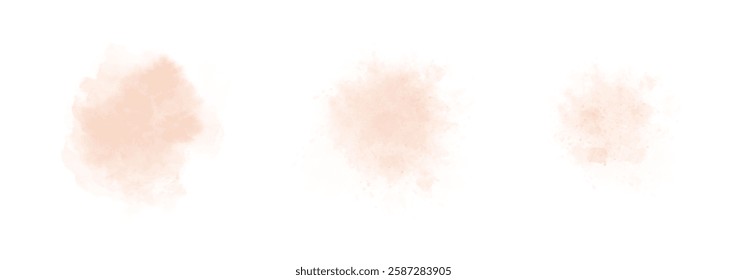 Set of abstract Peach watercolor water splash on a white background. Vector watercolor texture in Peach color. Ink paint brush stain. Peach splatters spot. Watercolor pastel splash