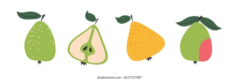 Set of abstract  pear. Simple pear. Organic tropical fruit for juice, smoothie or healthy food. Tropical fruit collection design for interior, poster, banner.Vector illustration on white background.