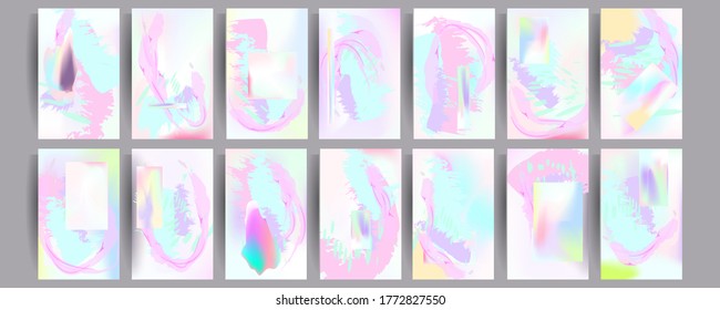 Set of abstract pearlescent foil creative universal artistic templates. Good for poster, card, invitation, flyer, cover, banner, placard, brochure and other graphic design. Vector illustration