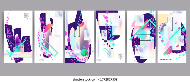 Set of abstract pearlescent foil creative universal artistic templates. Good for poster, card, invitation, flyer, cover, banner, placard, brochure and other graphic design. Vector illustration
