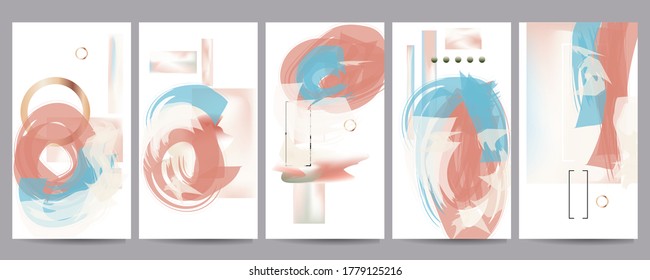 Set of abstract pearlescent foil creative universal artistic templates. Good for poster, card, invitation, flyer, cover, banner, placard, brochure and other graphic design