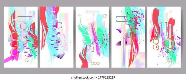Set of abstract pearlescent foil creative universal artistic templates. Good for poster, card, invitation, flyer, cover, banner, placard, brochure and other graphic design
