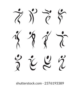 Set of Abstract people dancing icon logo template vector illustration