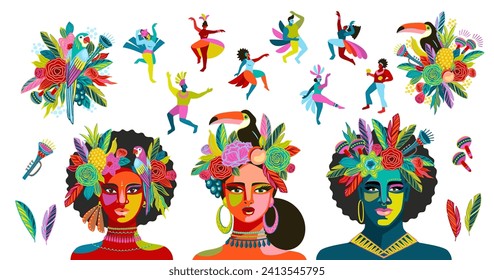 Set of abstract people illustrations. Brazil carnival. Vector isolated designs for carnival concept and other use