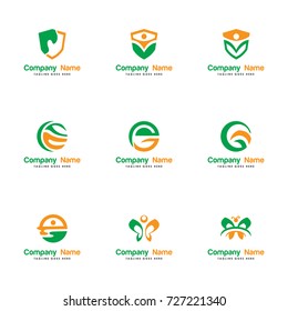 set abstract people logo vector. contains such as human, shield, globe, circle