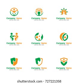 set abstract people logo vector. contains such as human, shield, globe, circle